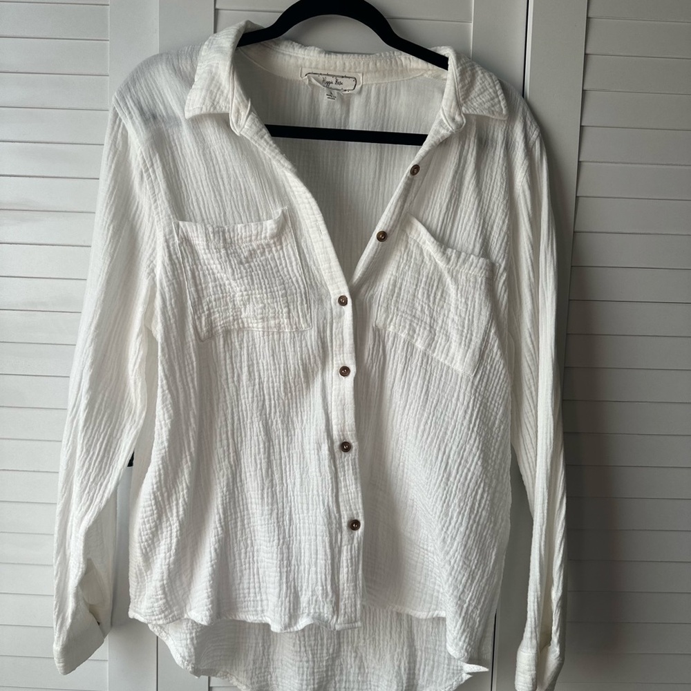 Hippie Rose Cream Button Down Shirt with Notched Collar
